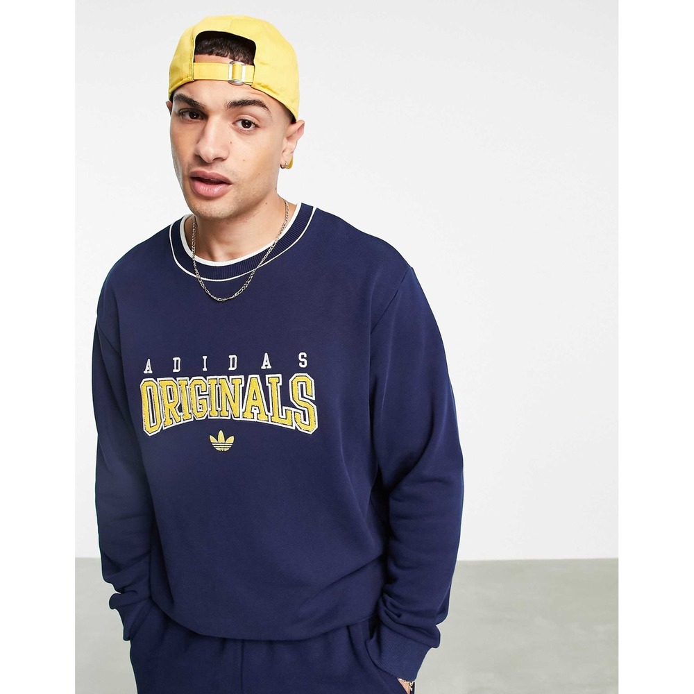 Adidas Originals Retro Revival Logo Graphic Sweatshirt Navy Blue Mens Large